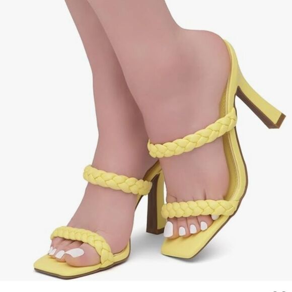 NEW SHOE LAND SL-MILEY SQUARE OPEN TOE HEELED DOUBLE BRAIDED STRAP SLIDE SANDAL - Picture 1 of 15